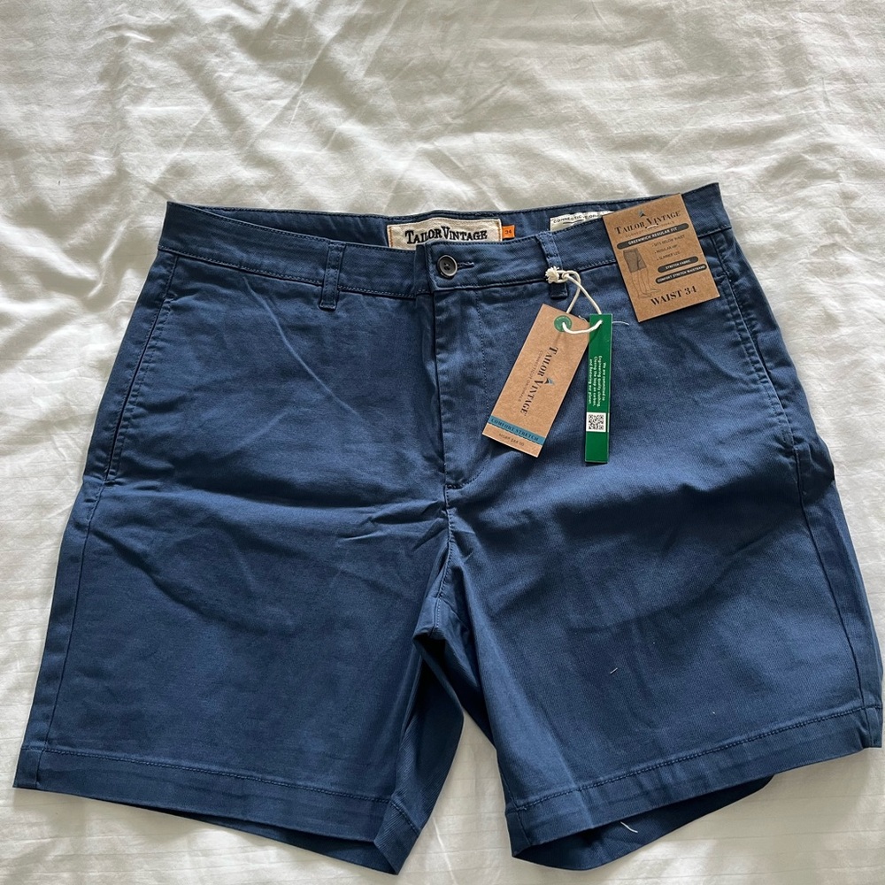 Tailor Vintage Men's Navy Flat Front Shorts NWT
